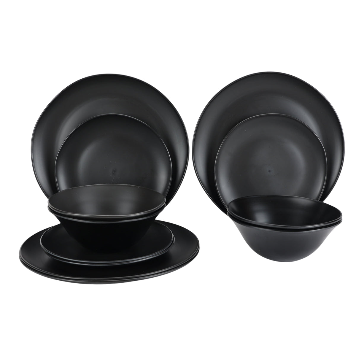 Black 12-Piece Eco-Friendly Recycled Plastic Dinnerware Set